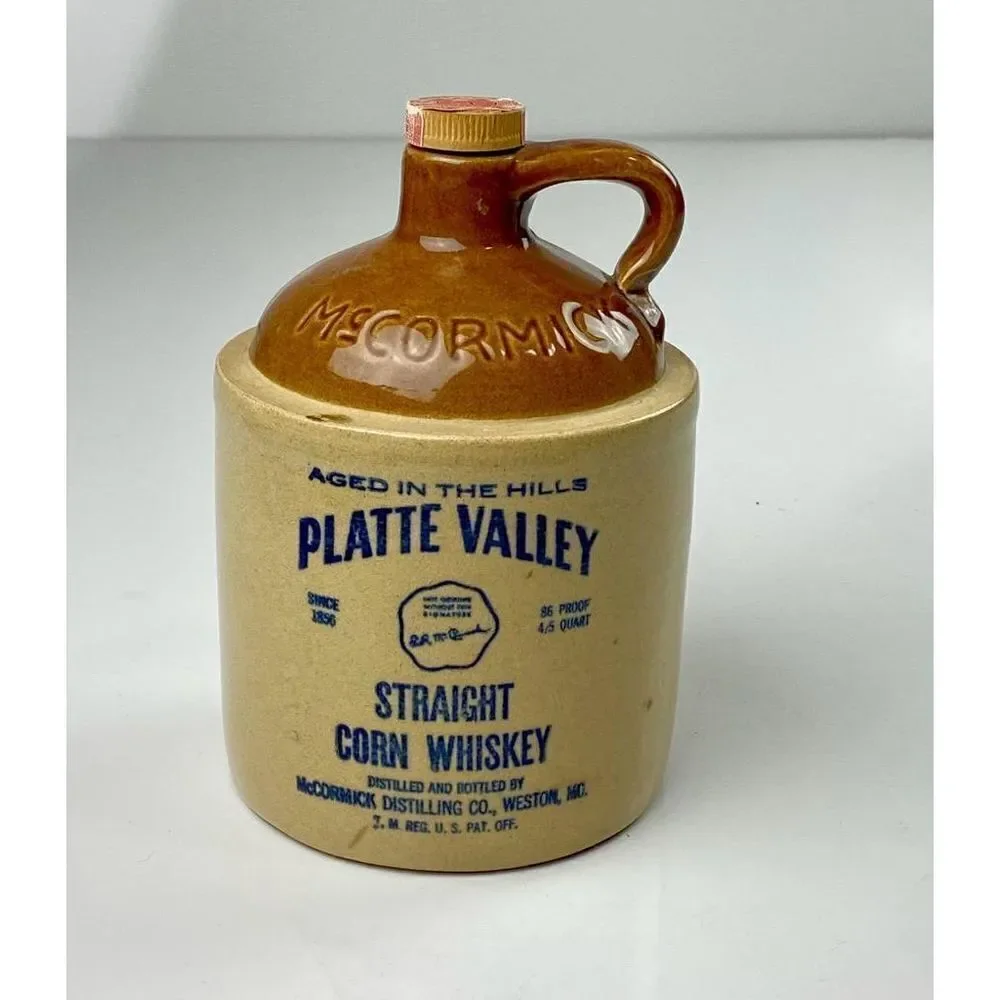 VTG McCormick Platte Valley Corn Whiskey Jug Cork Missouri 4/5's Quart Empty CC0